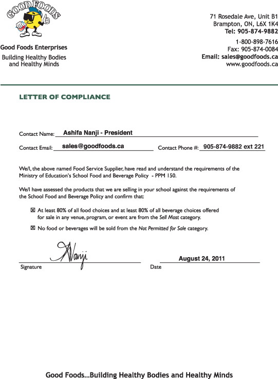 PPM150 Compliance Letter